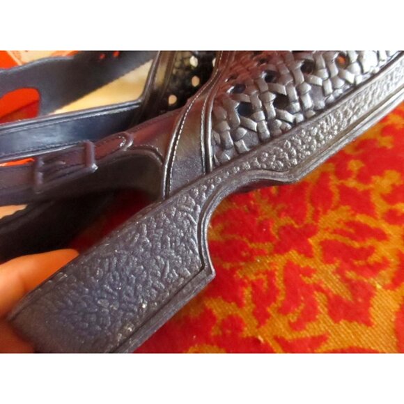 Sz 9 NEW NIB True Vtg 70s Womens BLUE RUBBER Strappy MEXICAN SANDALS SANDAK 25cm - Picture 5 of 8